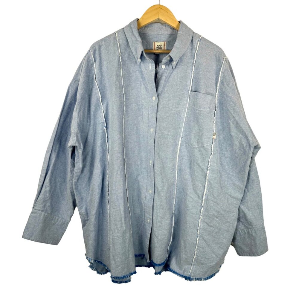 BDG Splice fringe oversized dad shirt denim‎ 90s sz L